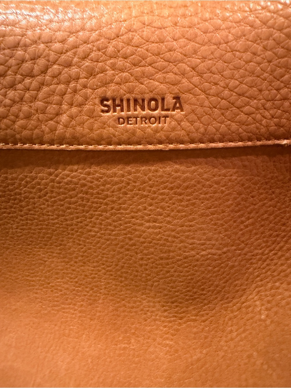 SHINOLA Tan Canfield Relaxed Leather Messenger Bag with Striped Shoulder Strap - Picture 6 of 11